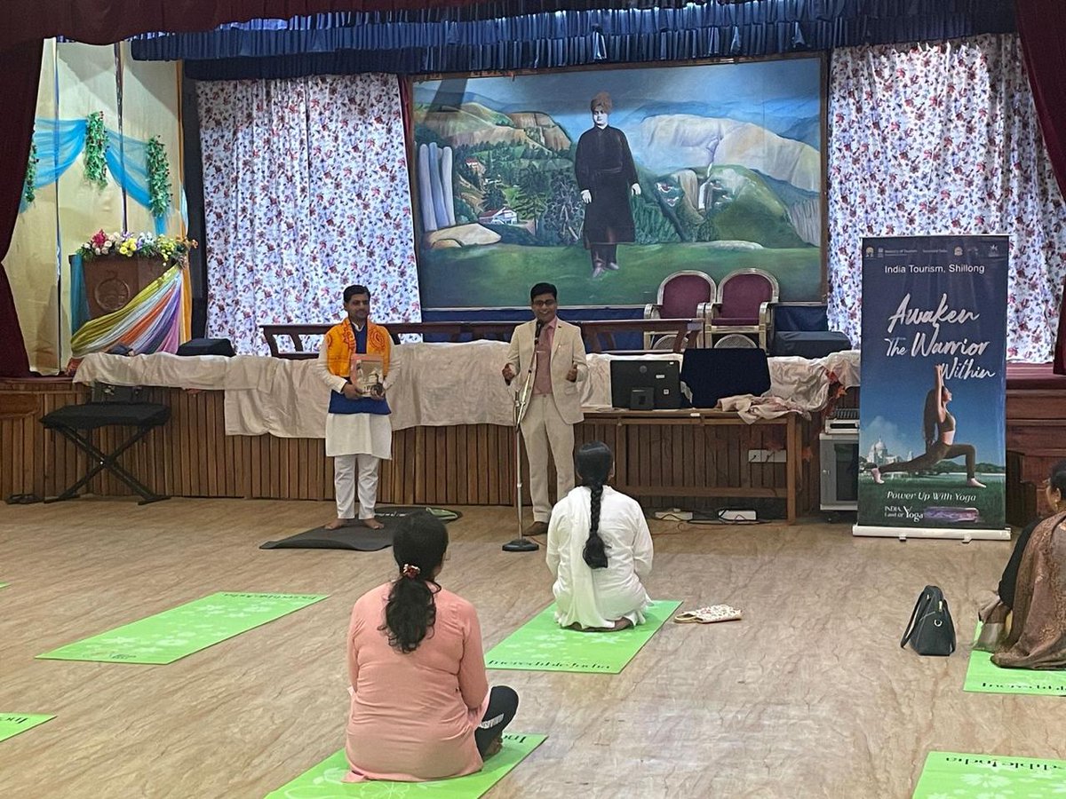 Indiatourismno1's tweet photo. Ministry of Tourism's Shillong office is delighted to announce that a unique collaboration with #ramakrishnamission Vivekananda Cultural Centre (RKMVCC) started on 2nd March,2025 onward to bring the ancient wisdom of yoga to the youth and will continue for a period of Two months. https://t.co/5XMofGAaCM