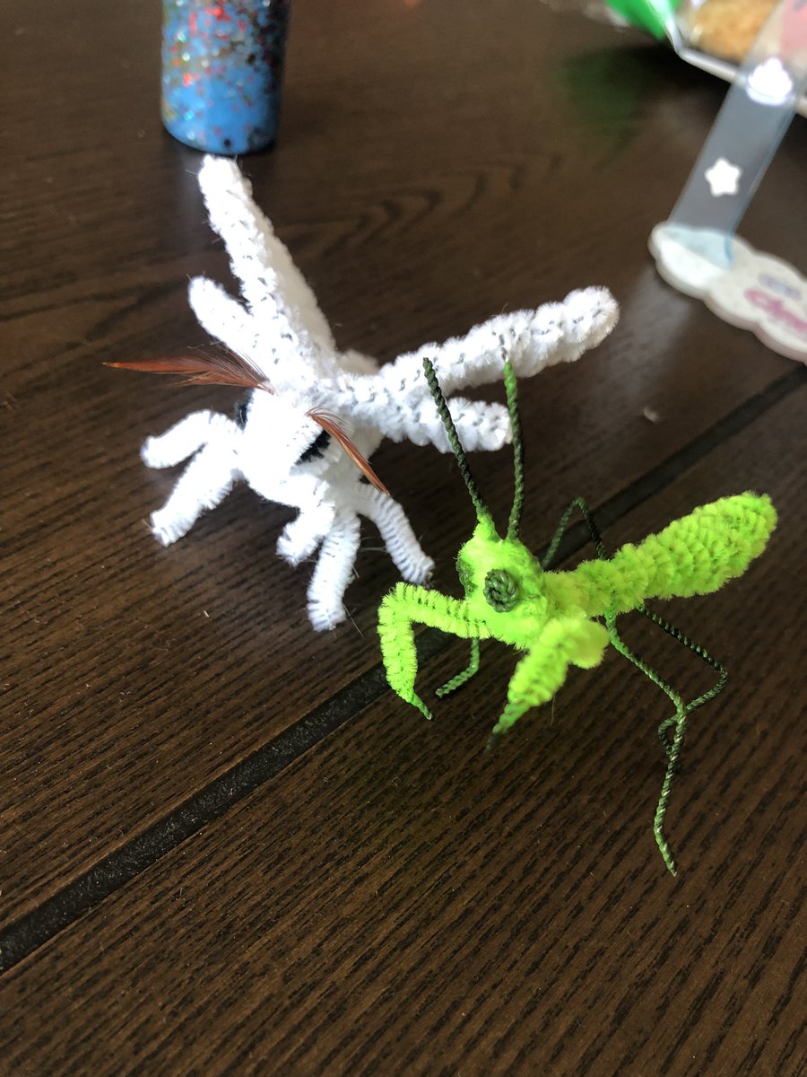 モールでかまきりの幼虫。うまく作れた！それから、朝からカイコも作ってみた。難しかったけど、かわいい😍今度はどの昆虫作ろうかなー🐞🐝🐜🪲月曜日、近所の蟲神器キッズをあつめて蟲神器大会やるぞー！
#昆虫
#おおかまきり
#カイコ
#蟲神器
#モール
#ハンドメイド