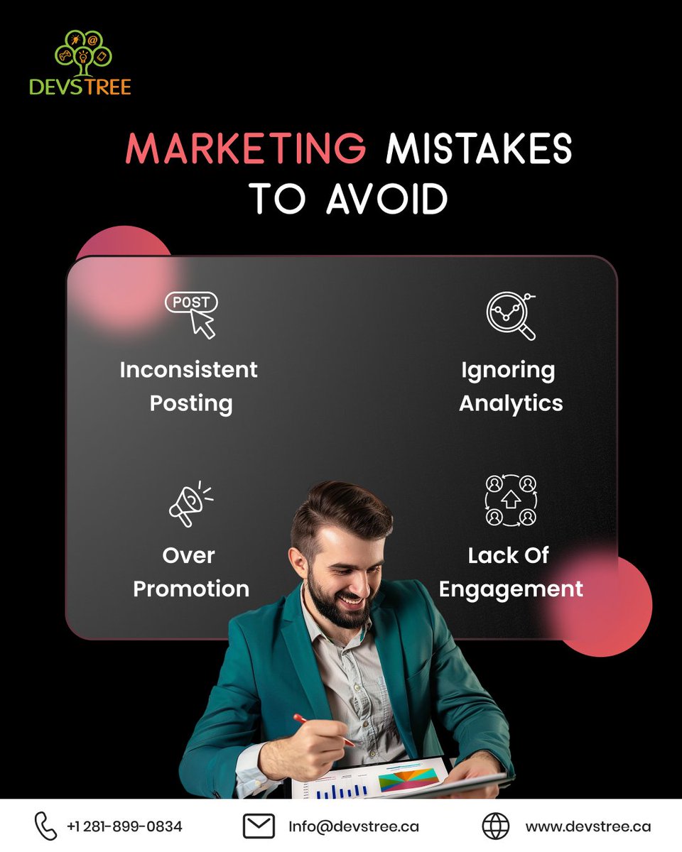 DevstreeCA's tweet image. Avoid These Common Marketing Mistakes!
Are you making these marketing errors? ❌

✅ Inconsistent Posting
✅ Over Promotion
✅ Ignoring Analytics
✅ Lack of Engagement

Stay ahead in the game by optimizing your strategy! 

#MarketingTips #BusinessGrowth #DevstreeCA