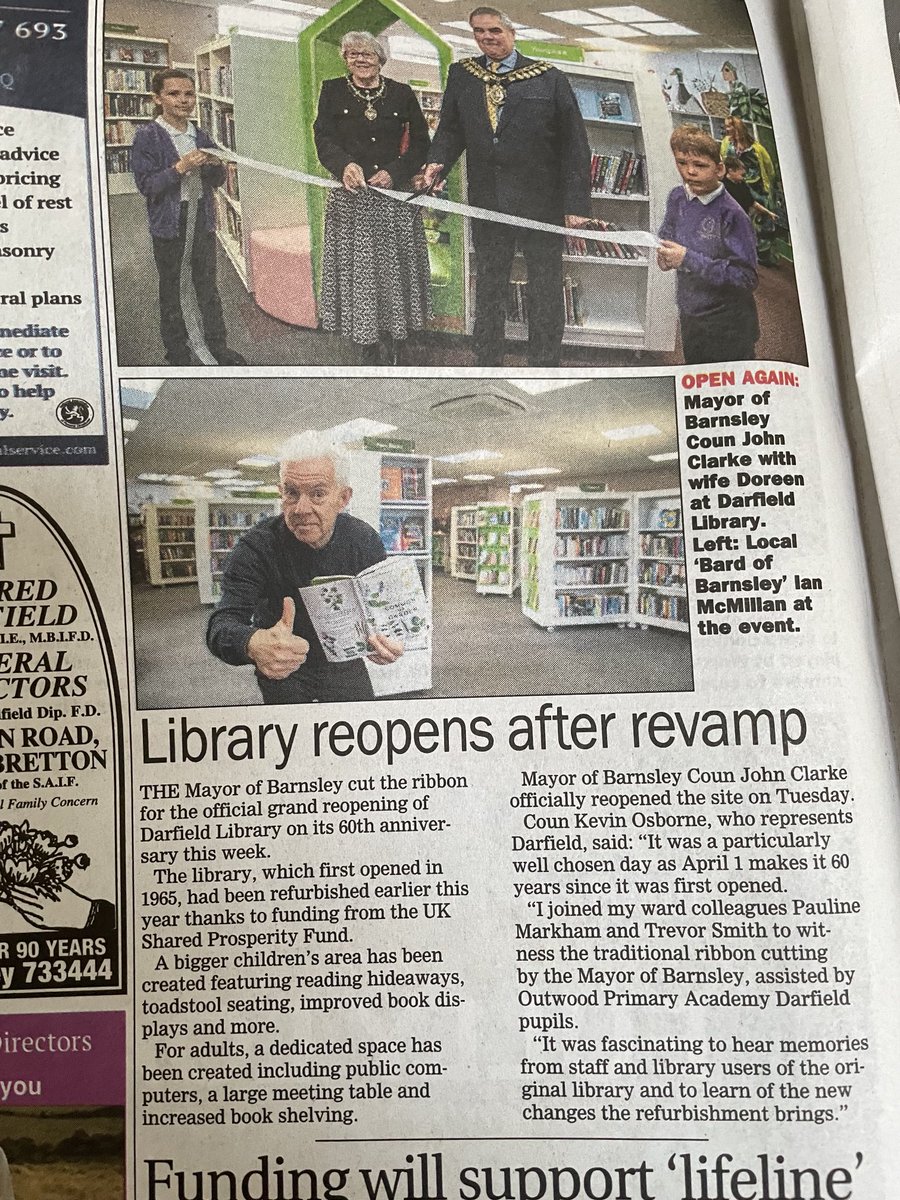 Ian McMillan (@imcmillan) on Twitter photo My raised thumb in the Barnsley Chronicle celebrating the refurbishment of the wonderful Darfield Library <a href="/BarnsleyLibs/">Barnsley Libraries</a> My raised thumb in the Barnsley Chronicle celebrating the refurbishment of the wonderful Darfield Library <a href="/BarnsleyLibs/">Barnsley Libraries</a>