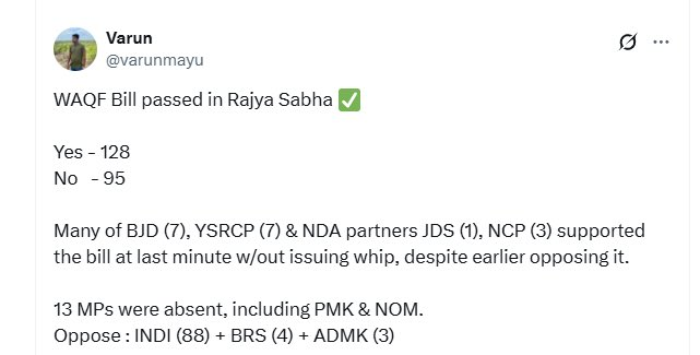 RaghuB_'s tweet photo. @YSRCParty MP @yvsubbareddymp spoke in Rajyasabha yesterday claiming that the YSRCP is opposing the Waqf Bill. 

However, 7 of the @YSRCParty Rajyasabha MPs voted for passing the Waqf bill in the voting. 

This clearly shows the YSRCPs double standards. They just want to fool muslims in #AndhraPradesh for the sake of vote bank politics. 

#ycpcheatsmuslims #ysrcp #WaqfAmendmentBill #WaqfBill