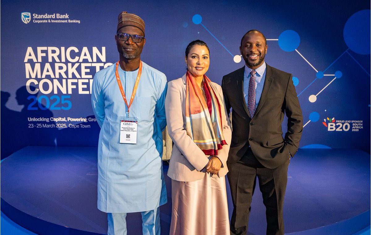 cenbank's tweet photo. Unlocking Capital For Growth: L-R The Director-General, Securities and Exchange 
Commission (SEC),Dr.Emomotimi Agama,Dr. Doris Nkiruka Uzoka-Anite, and the Deputy 
Governor,Economic Policy,at the Central Bank of Nigeria (CBN), Mr. Muhammad Sani 
Abdullahi,at the Standard Bank Inaugural African Markets Conference 2025,held in Cape 
Town,South Africa,from March 23-25,2025.