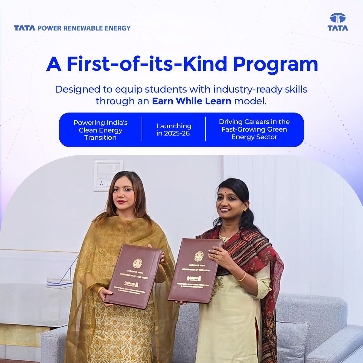 _TPREL_'s tweet image. TP Solar Limited, Tata Power’s Solar Manufacturing Arm, has partnered with Guidance Tamil Nadu &amp;amp; DoTE to launch the Diploma in Renewable Energy, a pioneering initiative aimed at developing a skilled workforce for India’s fast-growing clean energy sector.