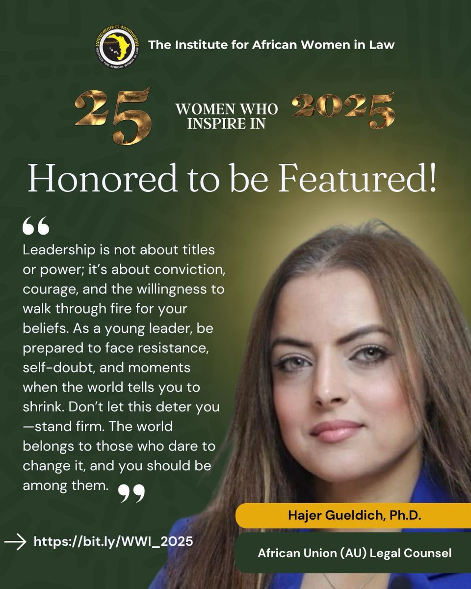 HajerGueldich's tweet photo. I am honored to be featured in the 25 Women in Law Who Inspire in 2005 Magazine series #IAWL
Many thanks J. Jarpa Dawuni and IAWL team for creating platforms for African women to tell their stories, share their experiences and inspire future generations https://t.co/pWf1ChTdIS https://t.co/jcNVSibt9t