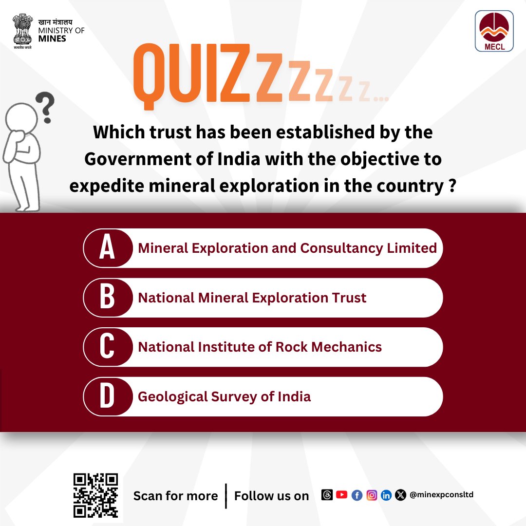 minexpconsltd's tweet image. Ready to test your knowledge on government initiatives? Take our quiz and see how much you really know!
#GovernmentInitiatives #KnowledgeChallenge #QuizTime #TestYourKnowledge #LearnAndGrow
@MinesMinIndia @minexpconsltd @kishanreddybjp @satishdubeyy