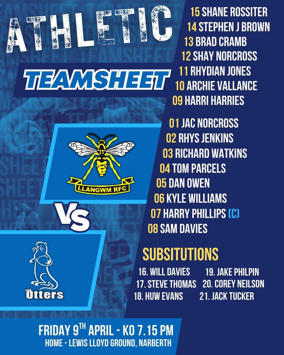 🔥 FRIDAY NIGHT LIGHTS IN NARBERTH 🔥
Your Athletic XV is locked in and ready to face off against Llangwm RFC under the lights at Lewis Lloyd!
Let’s pack the stands and back the boys for a huge home performance 💪💙

🕖 KO: 7.15 PM
📍 Lewis Lloyd Ground, Narberth
🆚 Llangwm RFC