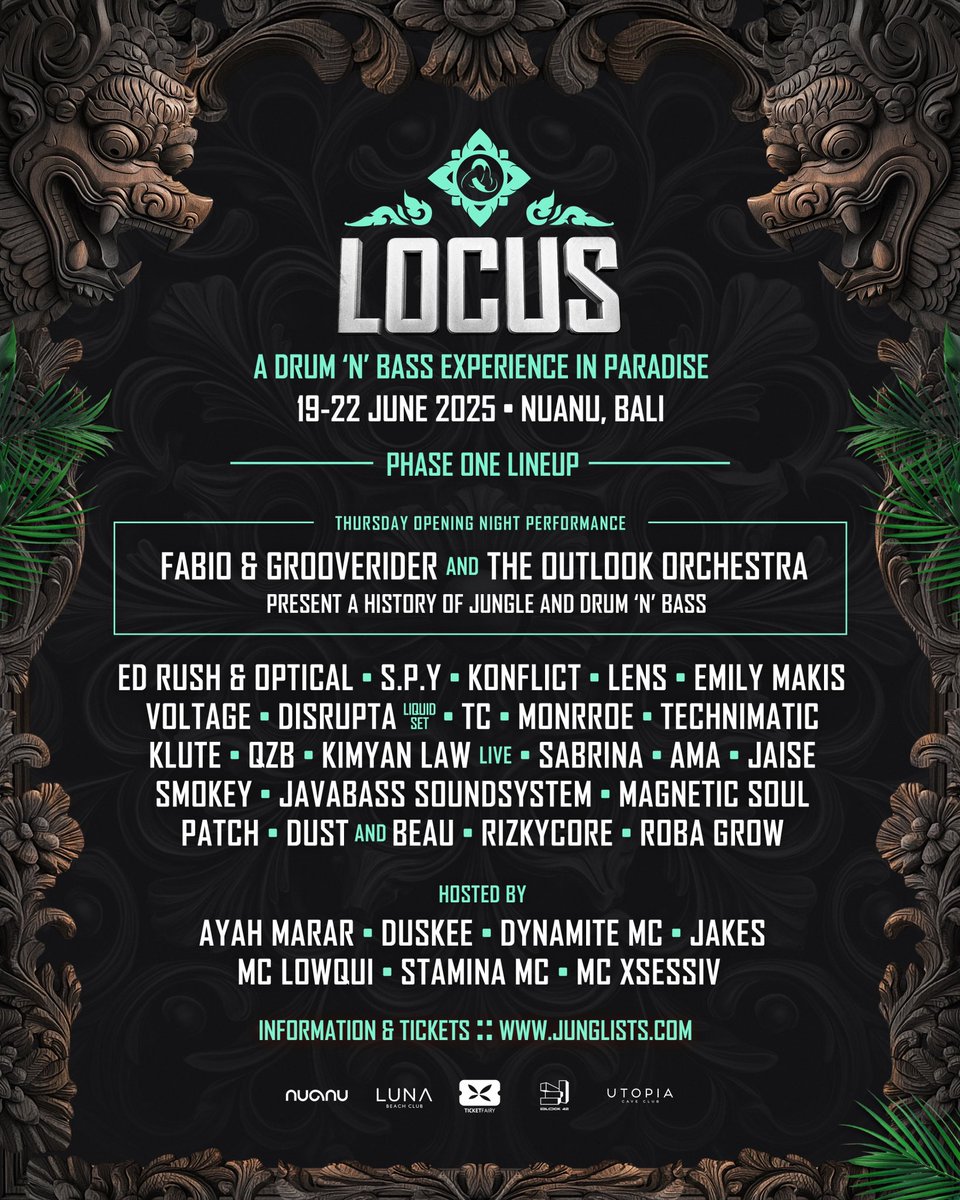 LOCUS Drum 'n' Bass (@locus) on Twitter photo LOCUS Bali 2025 phase one is out and it’s a monster!
Join <a href="/fabioandgroove/">Fabio & Grooverider</a> <a href="/Ed_Rush/">Ξd Rush/Killbox</a> <a href="/MattOptical/">Op†ıcaL☣V!RuS•ReCs☠☣</a> <a href="/SPYDNB/">S.P.Y</a> <a href="/Lens_dnb/">LENS</a> <a href="/EmilyMakis/">Emily Makis</a> <a href="/TCDNB/">TC</a> <a href="/DynamiteMC/">Dynamite MC</a> <a href="/iamthajakes/">Jakes</a> and more!
Tickets here:
ticketfairy.com/event/locus-ba… LOCUS Bali 2025 phase one is out and it’s a monster!
Join <a href="/fabioandgroove/">Fabio & Grooverider</a> <a href="/Ed_Rush/">Ξd Rush/Killbox</a> <a href="/MattOptical/">Op†ıcaL☣V!RuS•ReCs☠☣</a> <a href="/SPYDNB/">S.P.Y</a> <a href="/Lens_dnb/">LENS</a> <a href="/EmilyMakis/">Emily Makis</a> <a href="/TCDNB/">TC</a> <a href="/DynamiteMC/">Dynamite MC</a> <a href="/iamthajakes/">Jakes</a> and more!
Tickets here:
ticketfairy.com/event/locus-ba…