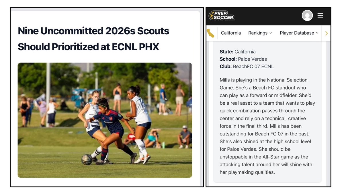 🤩thankful to the mentioned <a href="/PrepSoccer/">Prep Soccer ⚽️</a> <a href="/PrepSoccerCA/">Prep Soccer California</a>  <a href="/JREskilson/">J.R. Eskilson</a> as a top UNCOMMITTED 2026 to watch this weekend at #ECNLPHX 
<a href="/ImYouthSoccer/">ECNL/GA/Recruiting/College Soccer</a> <a href="/ECNLgirls/">ECNL Girls</a> <a href="/TopDrawerSoccer/">TopDrawerSoccer</a> <a href="/TopPreps/">SPORTS NEWS, VIDEOS, GRAPHICS, EXPOSURE & MORE</a> <a href="/BeachFC_G07ECNL/">Beach FC G07 ECNL</a>