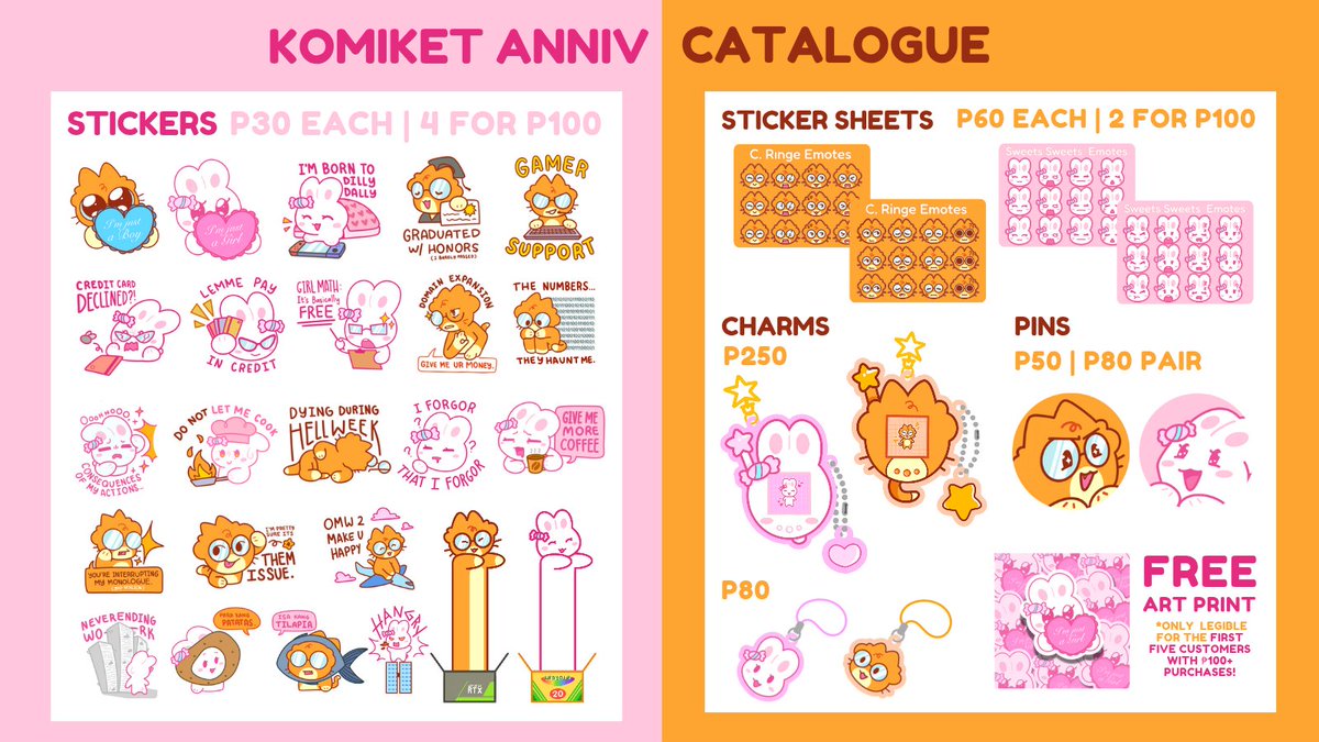 Komiket 10th Anniversary Catalogue 🩷🧡

We're going all in with the Sweets Sweets and C. Ringe merch in this ALL-ORIGINAL event! 🫶

📍 SM Megamall Megatrade Hall 2
🗓 April 5 - 6
⏰ 11AM - 8PM

#komiket2025 #komiket