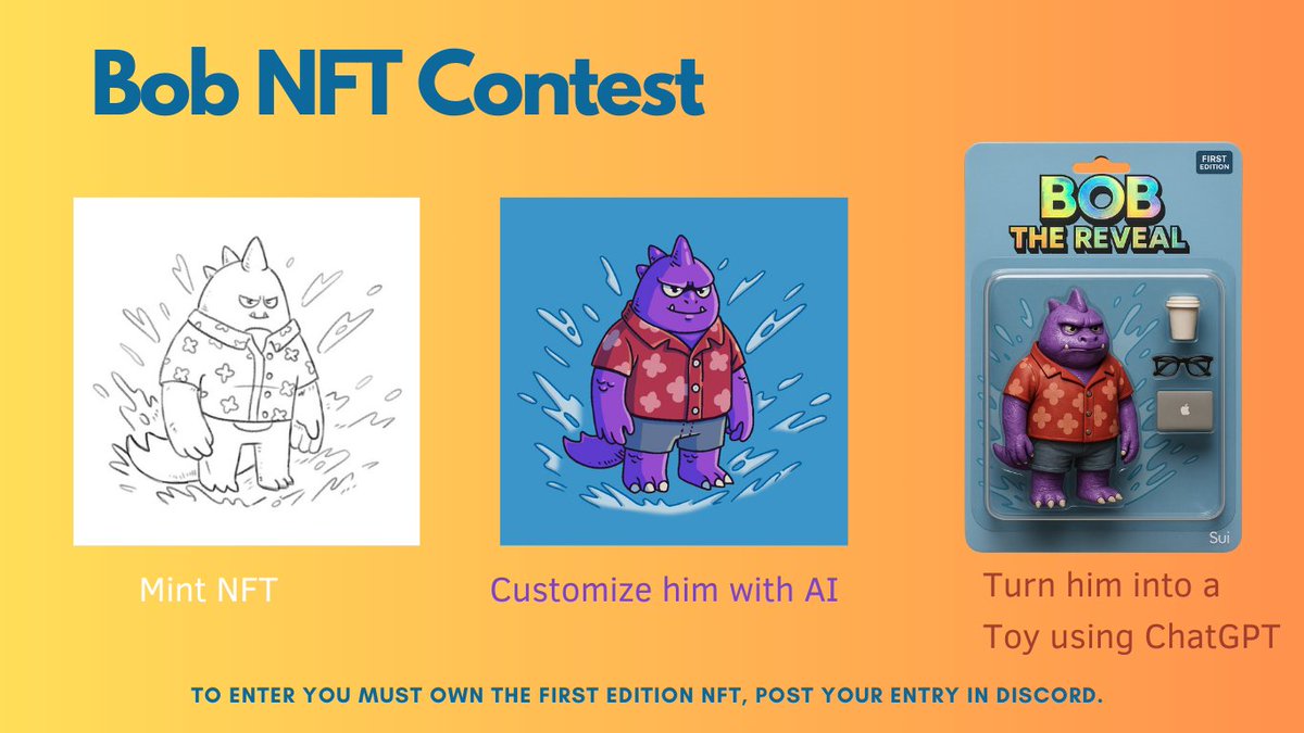 Bobzillatoken's tweet image. We will hold a contest to choose the best realistic toy winner. The winner gets 50 million $Bob Tokens! The contest lasts one week, with the winner announced next Thursday. You can mint your NFT here 👉 tradeport.xyz/sui/collection…