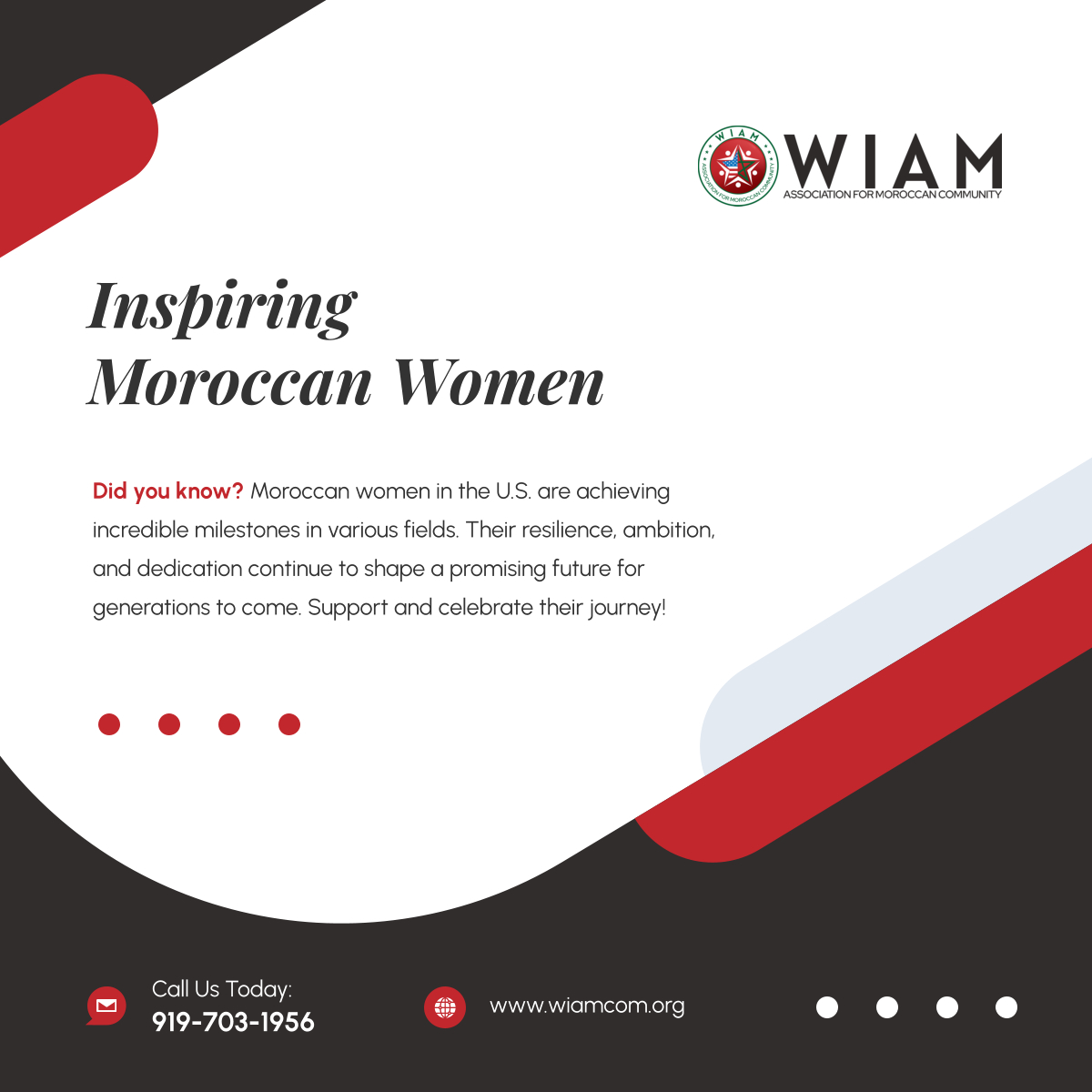 WiamMoroccan's tweet photo. The strength of Moroccan women is limitless! From entrepreneurship to leadership, their achievements inspire change and growth. Let’s uplift, support, and empower them every step of the way! 

#WomenEmpowerment #CharityOrganization #ApexNC https://t.co/JOeEBahyTL