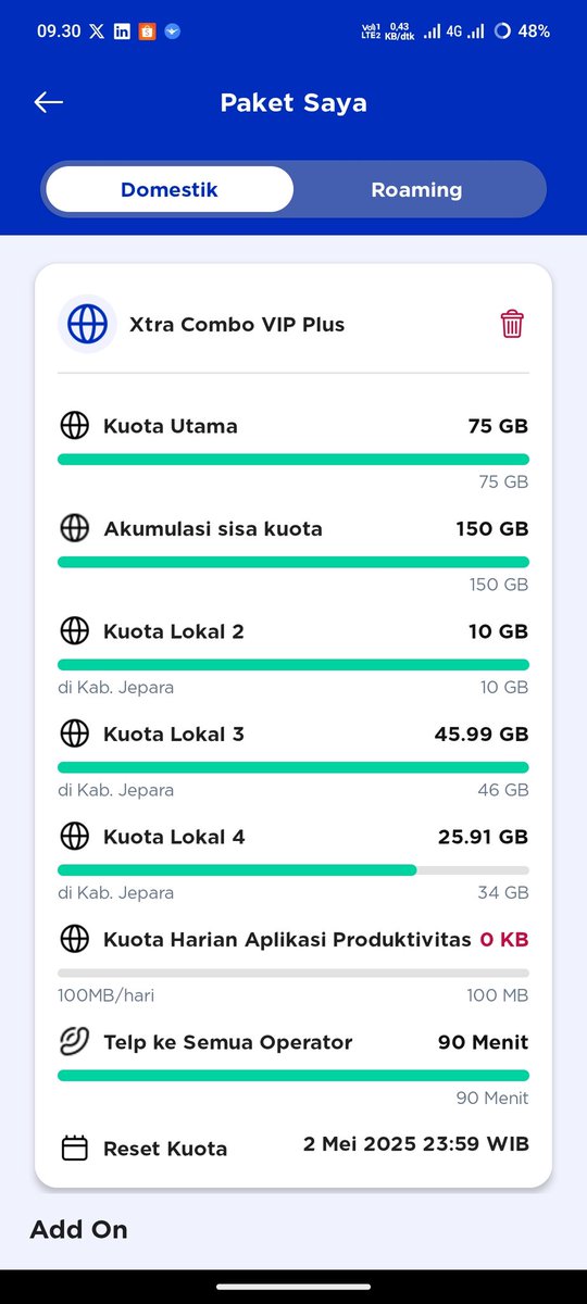 Ain_Rifqi's tweet photo. @tanyakanrl Pake si biru murah meriah.. 25rb dapet +/- 150 GB. sisa kuota otomatis akumulasi ke bulan berikutnya https://t.co/9svWkYAVsk