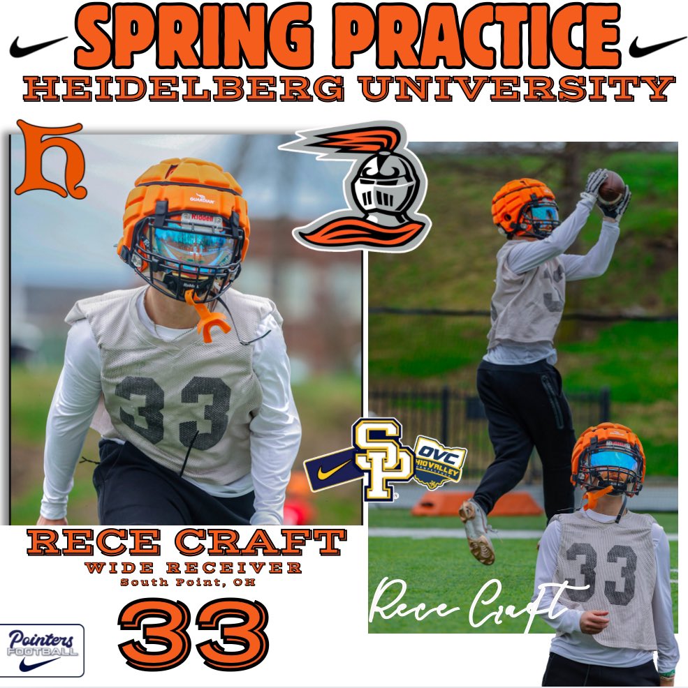 Former SP player Rece Craft took part in Heidelberg University's spring practice this week. Although he worked diligently last season, his playing time was limited due to a highly talented and senior-dominated receiver group. Nevertheless, he has increased his efforts, dedicating