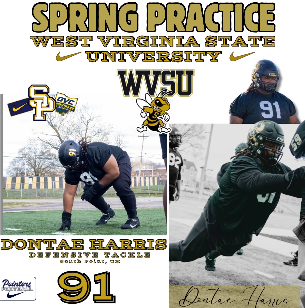 Former SP Player Dontae Harris participated in WVSU’s  Spring Practice last week. Dontae worked his way on to the field last season playing Special Teams and getting some reps at DT. He will return to SP over the summer to continue his training &amp; assist with our OLine &amp; DLine.