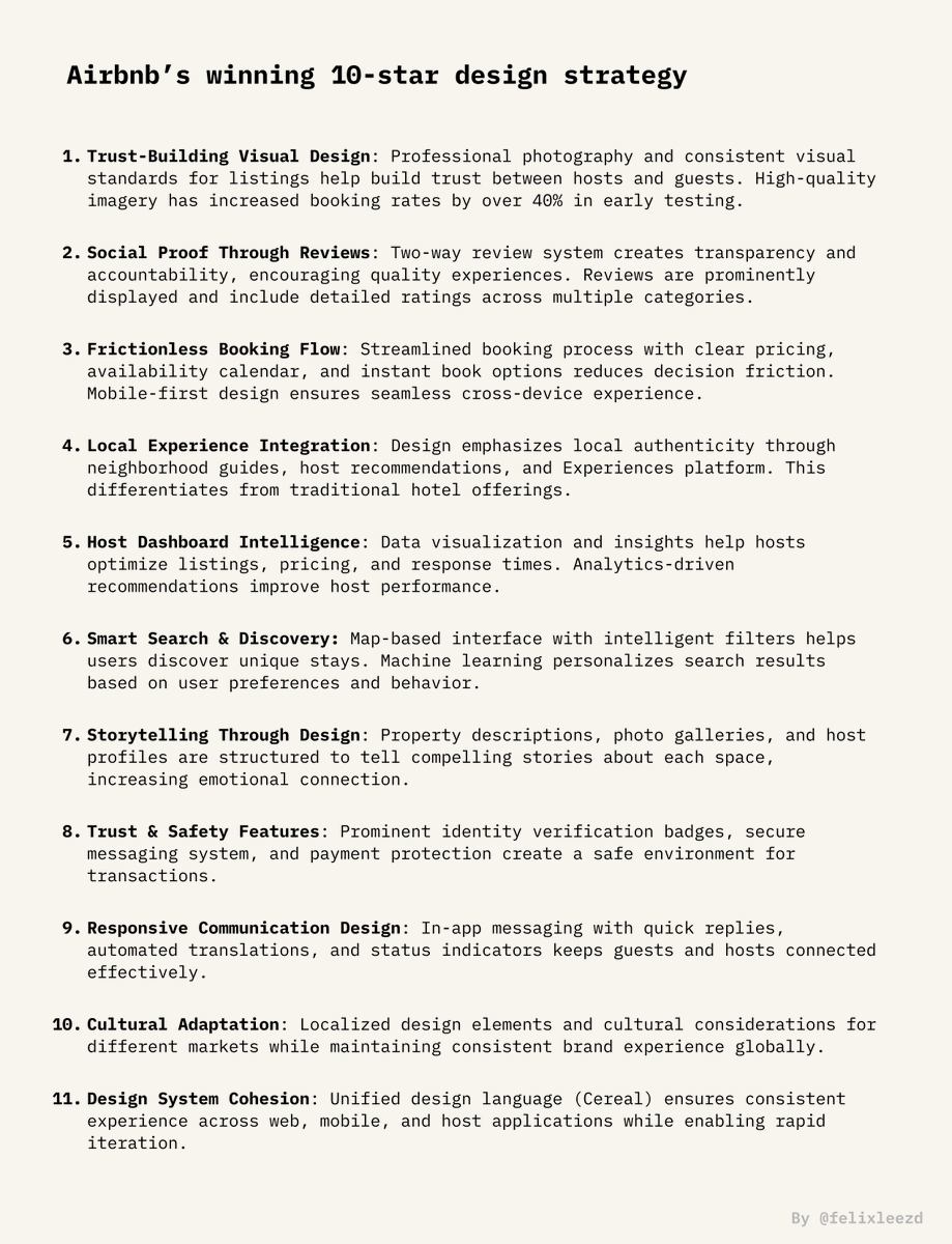 Felix Lee (@felixleezd) on Twitter photo Airbnb on how to design a 10-star winning product.
This is a powerful framework for designing an amazing experience that users will love (genius playbook). <a href="/bchesky/">Brian Chesky</a> Airbnb on how to design a 10-star winning product.
This is a powerful framework for designing an amazing experience that users will love (genius playbook). <a href="/bchesky/">Brian Chesky</a>
