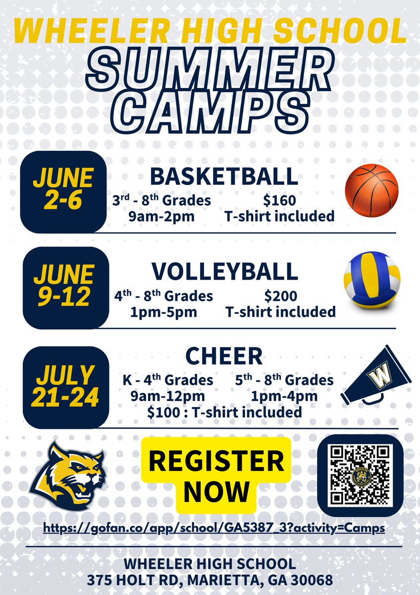 Wheeler Athletics (@whscatsports) on Twitter photo Itโs almost camp season!! Make arrangements to be at camp this summer <a href="/Wheeler_High/">Wheeler High School</a> ! <a href="/WheelerHoops/">Wheeler HS (GA)</a>
Registration link is here: gofan.co/app/school/GA5โฆ Itโs almost camp season!! Make arrangements to be at camp this summer <a href="/Wheeler_High/">Wheeler High School</a> ! <a href="/WheelerHoops/">Wheeler HS (GA)</a>
Registration link is here: gofan.co/app/school/GA5โฆ