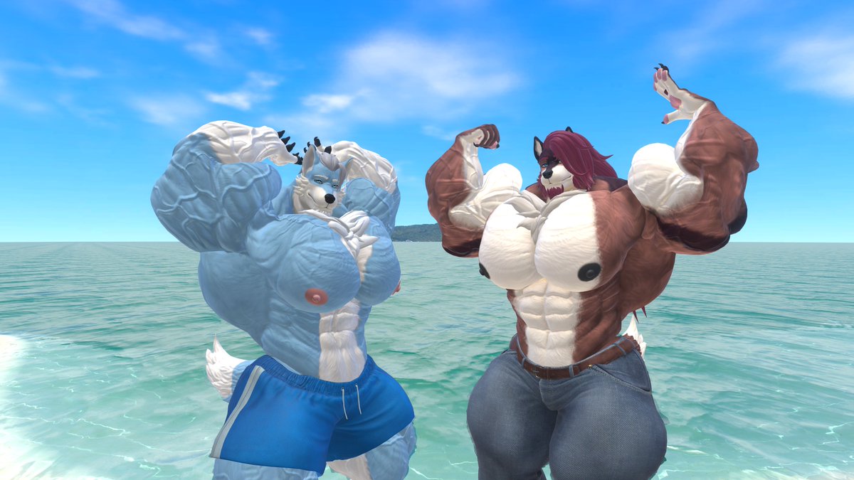 Just two big guys showing off at the beach, hope you can handle the heat~
(w/ <a href="/Bremorhn_art/">Bremorhn, Kurt and Errol 🐺🦌🦉</a>)