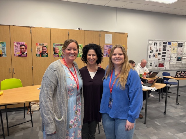 A picture with my former student Cathy who has become a wonderful Social Studies teacher and her student who is now a first year teacher in the same department. Grinning from ear to ear.