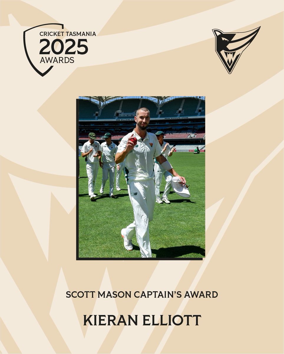 Kieran Elliott is this season's recipient of the Scott Mason Captain's Award presented by Tasmanian Tigers captain Jordan Silk!