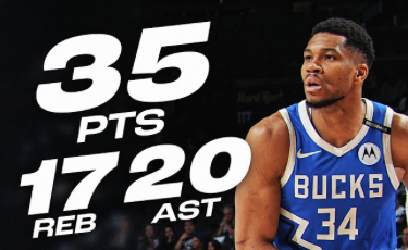 ChegorraSports's tweet photo. Giannis Antetokounmpo went FREAK MODE!
First in NBA history with 35 PTS • 17 REB • 20 AST 🔥
#Giannis #NBAHistory #Chegorra #Bucks #FreakMode https://t.co/tOdfRRcaOo