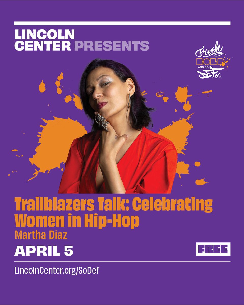 Hip Hop Education Center (@hiphopeducation) on Twitter photo 🌟 FBSD Trailblazer Spotlight: Martha Diaz – Futurist. Archivist. Cultural Strategist. 🗂️🎬
Catch her at FBSD Women in Hip-Hop Symposium II
Sat, April 5, 2025 | 6 – 8 PM
David Rubenstein Atrium, <a href="/LincolnCenter/">Lincoln Center</a>
Free & open to the public
lincolncenter.org/sodef 🌟 FBSD Trailblazer Spotlight: Martha Diaz – Futurist. Archivist. Cultural Strategist. 🗂️🎬
Catch her at FBSD Women in Hip-Hop Symposium II
Sat, April 5, 2025 | 6 – 8 PM
David Rubenstein Atrium, <a href="/LincolnCenter/">Lincoln Center</a>
Free & open to the public
lincolncenter.org/sodef
