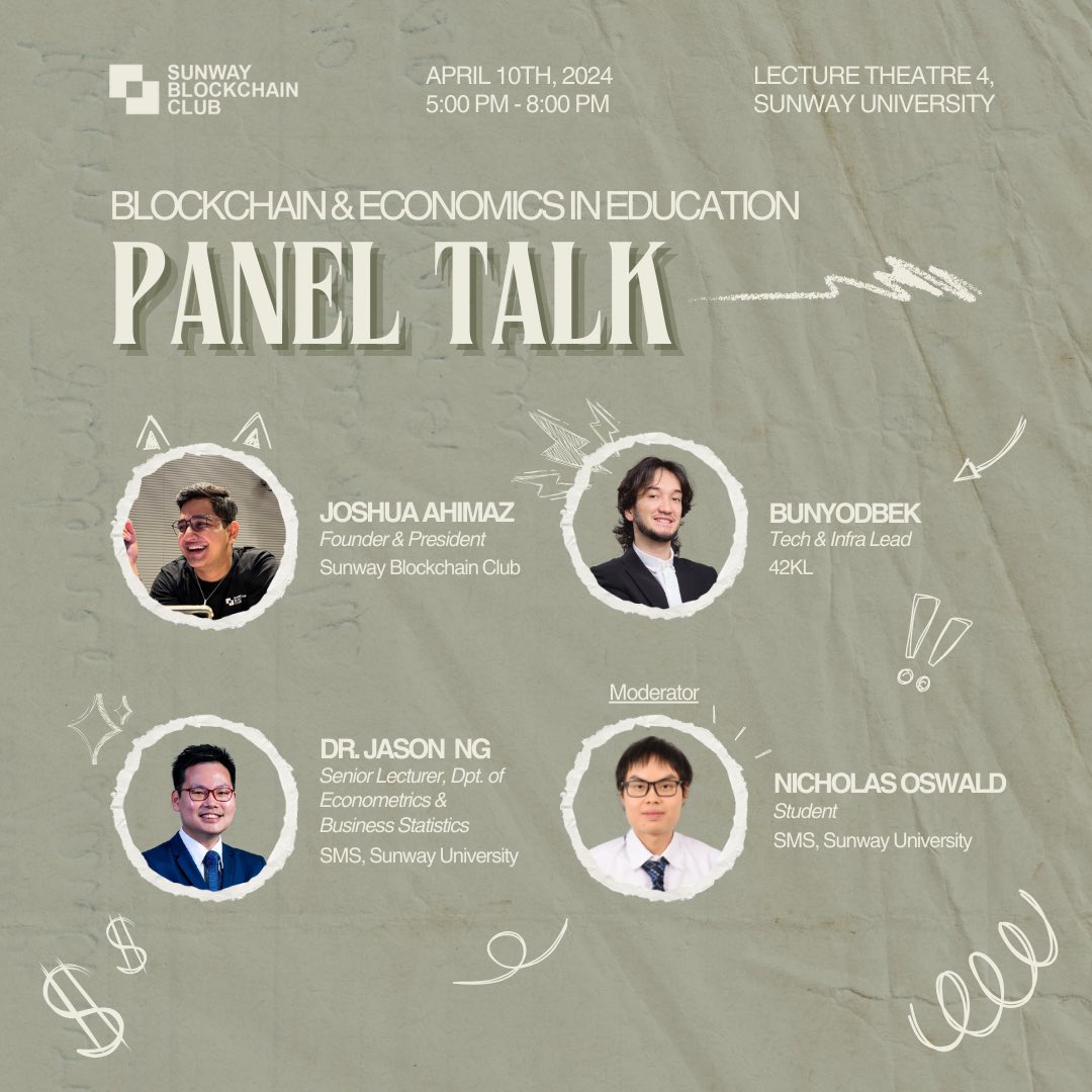 SunwayBCC's tweet image. 🚀 Join us for a ledger-dary panel where experts decode how blockchain and economics are changing the game in education! 🔥
➡️ Register now: lu.ma/39fsoc68
📅 10 April 2025, Thursday
⏰ 5PM - 8PM
📍 Lecture Theatre 4, Sunway University
#SunwayBlockchain #SBCC