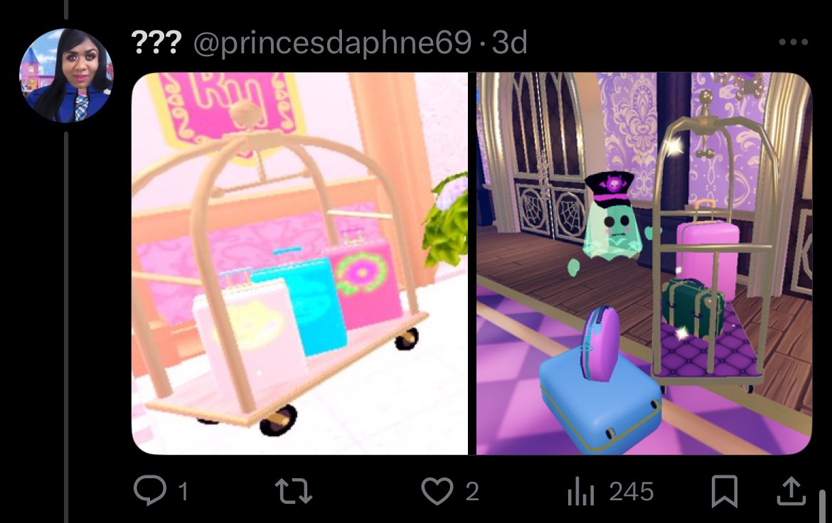 I’m actually dying… Cause what do you mean royale high created chairs, spray bottles and luggage carts… 

Is she rage baiting or..? 😭😭 

#MonsterVerze #ROYALEHIGH #RobloxDev #ROBLOX