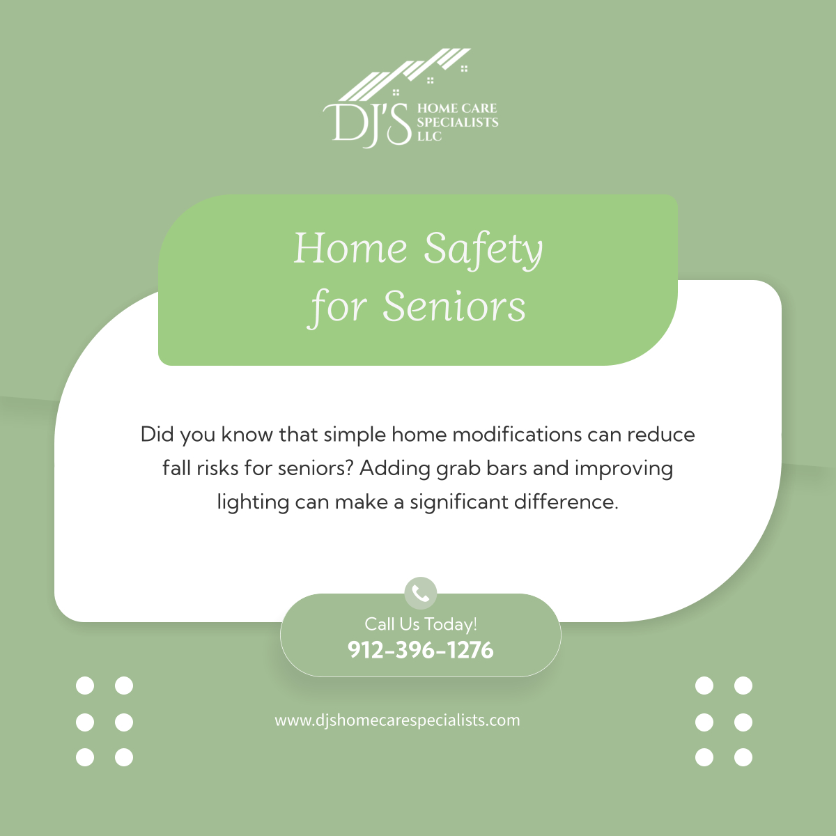 djshomecllc's tweet image. Home safety is key to aging in place. Small changes, like grab bars and proper lighting, can significantly reduce the risk of falls. 

#HomeCare #SpringfieldGA #HomeSafety
