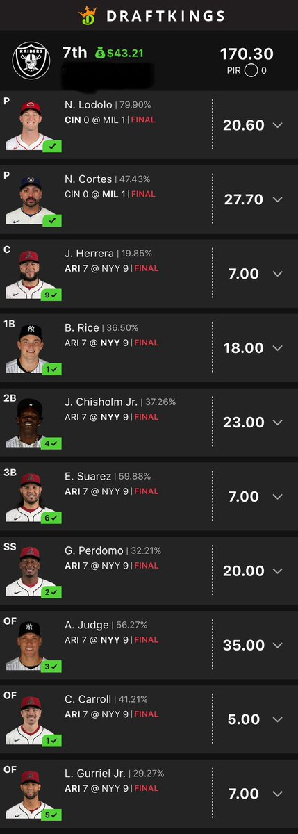 PropDfs's tweet image. Both of my lineups hit today 🙌 #MLB #DFS #Draftkings