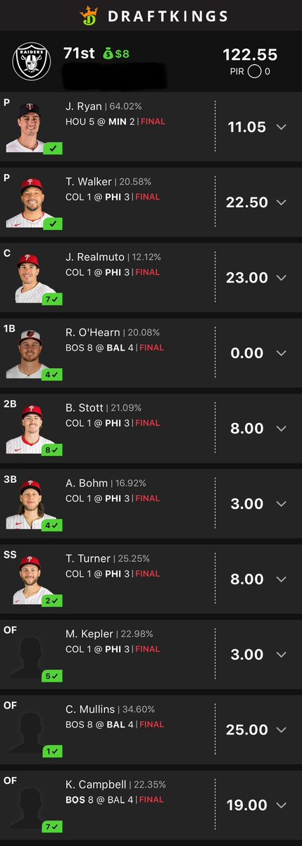 PropDfs's tweet image. Both of my lineups hit today 🙌 #MLB #DFS #Draftkings