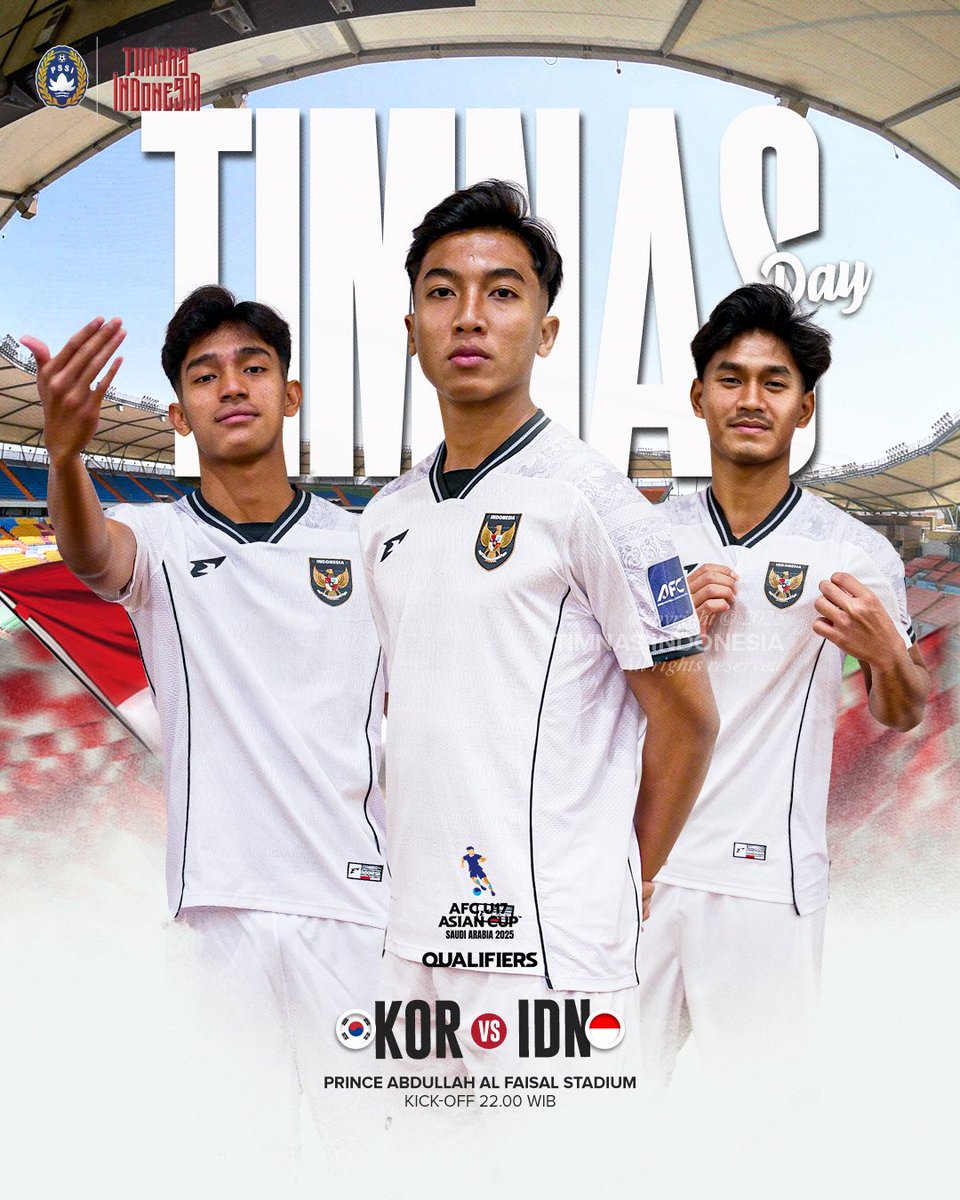 TimnasIndonesia's tweet photo. 𝐌𝐃 1 #AFCU17, the journey starts here! 🔛

🆚 @theKFA  
⏰ MALAM INI | 22:00 WIB
🏟️ Prince Abdullah Al Faisal Stadium

‣ #GarudaMendunia ‣ #TimnasDay https://t.co/a53h9u57I9