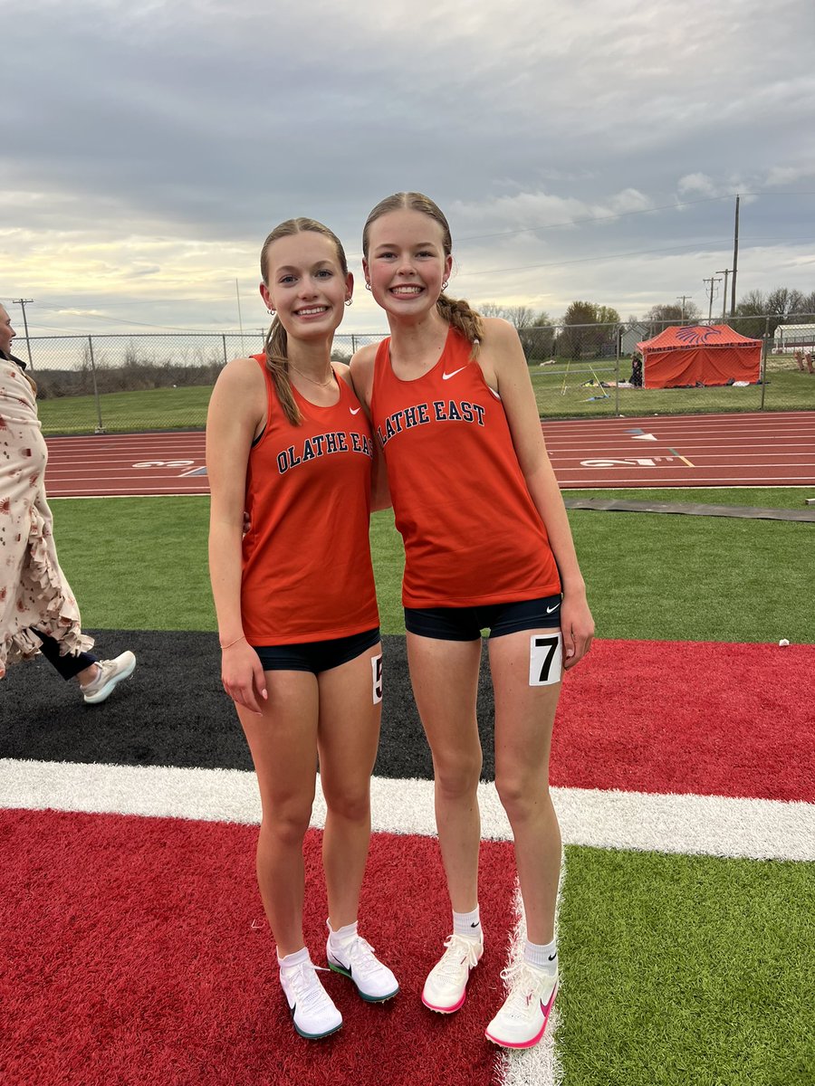 OlatheEastTrack's tweet photo. Massive PRs for Maya and Ella and a 3rd and 4th place finish!!!🧡💙 https://t.co/vXjreOkDPR