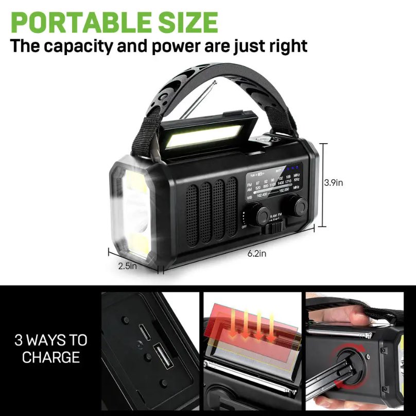 stealthprohq's tweet image. S.T.E.A.L.T.H. Pro HQ’s Emergency Radio is more than just an AM/FM radio…it’s also a flashlight, a lamp, a siren, and a phone charger! Perfectly sized and with 3 different options for charging (crank, solar, and usb) this is a must have for any emergency kit. 🇺🇸 #emergencyradio