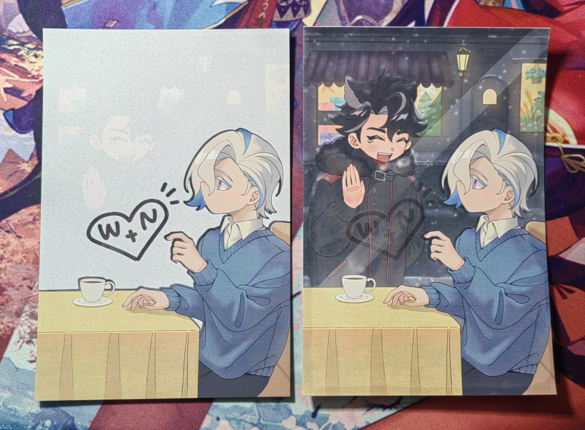 #リオヌヴィ #wriolette 
那维偷偷画爱心被发现啦！
做了水敏卡片，沾水可以看见起雾的玻璃外的莱欧～