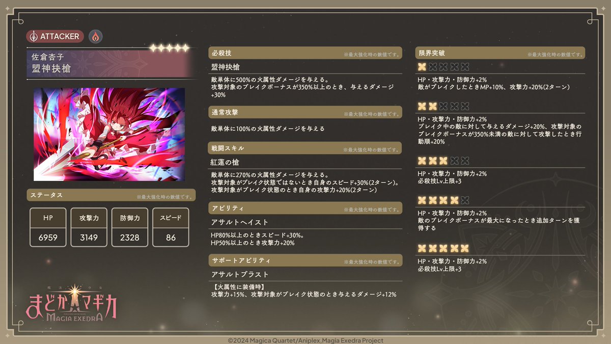 新キオク紹介】 ☆5 [盟神抉槍] 佐倉杏子を紹介！ 属性:火 ブレイク