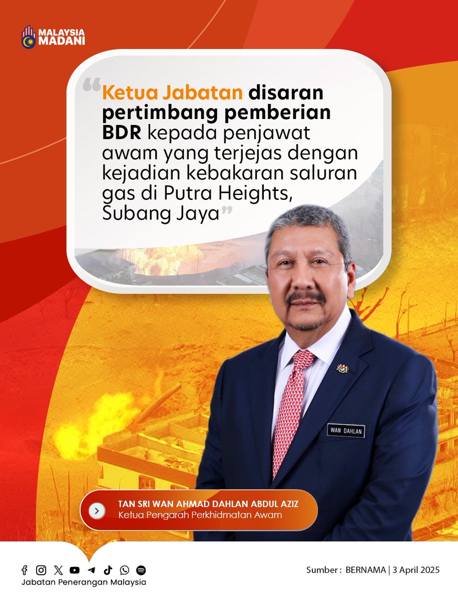 Kebakaran Saluran Gas Di Putra Heights

Ketua Jabatan  disaran supaya mempertimbangkan kemudahan Bekerja Dari Rumah (BDR) bagi penjawat awam yang terkesan - Ketua Pengarah Perkhidmatan Awam, Tan Sri Wan Ahmad Dahlan Abdul Aziz.

#MalaysiaMADANI
#TaatSetia
#JabatanPenerangan