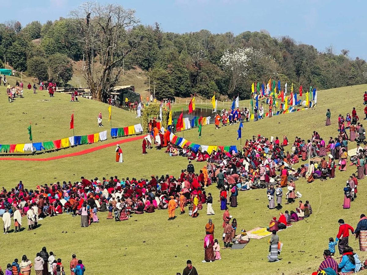 Indiainbhutan's tweet photo. Ambassador @SudhakarDalela participated at the inaugural Rhododendron Festival at Sheytemi, Trashigang. A vibrant celebration of unique cultural heritage of the Merak and Sakteng region and its Brokpa community, rich biodiversity, with focus on sustainable tourism and community empowerment. 

@MEAIndia @IndianDiplomacy