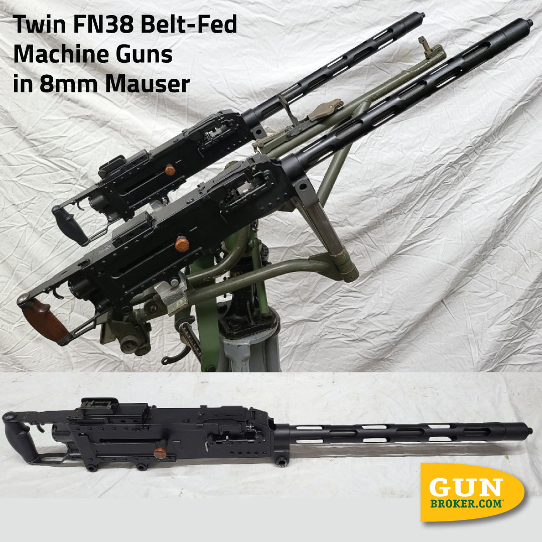 GunBroker's tweet photo. Check out this Twin FN38 belt-fed machine guns in 8mm Mauser for #FullAutoFriday.
🔥  See it here: https://t.co/hAtwNbhabD
.
#8mmMauser #FN38  #GunBroker https://t.co/dWHEZXmrgA