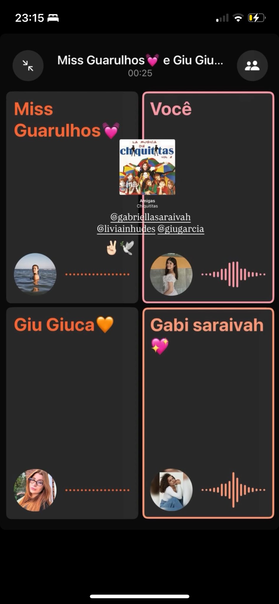Gabi, Carol, Giulia e Lívia fazendo uma ligação durante a exposição da polêmica - Foto: Reprodução 