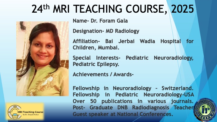 Glad to be invited as a faculty at the 24th MRI Teaching Course, 2025 at Hotel Sea Princess- Mumbai !! 
Gratitude and thank you to the organisers for this opportunity !!
#mriconference #spinaldysraphisms #radiology #neurorad