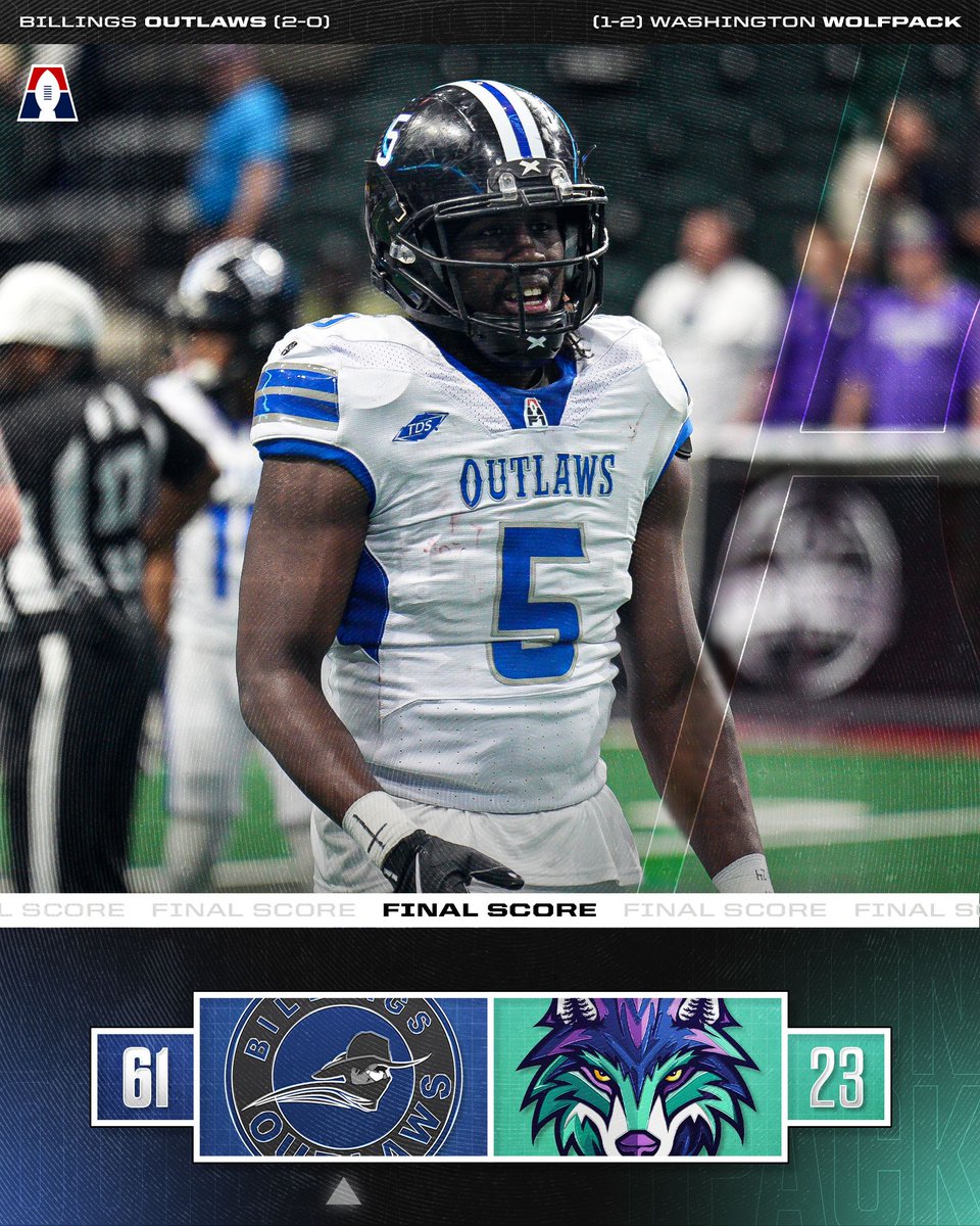 AF1 (@af1football) on Twitter photo Billings STAYS DOMINANT! 🔥
The Billings Outlaws stay undefeated with their Thursday Night win over the Washington Wolfpack. 🤠
<a href="/OutlawsAF1/">Outlaws Arena Football</a> | <a href="/WolfpackAF1/">Washington Wolfpack</a> Billings STAYS DOMINANT! 🔥
The Billings Outlaws stay undefeated with their Thursday Night win over the Washington Wolfpack. 🤠
<a href="/OutlawsAF1/">Outlaws Arena Football</a> | <a href="/WolfpackAF1/">Washington Wolfpack</a>