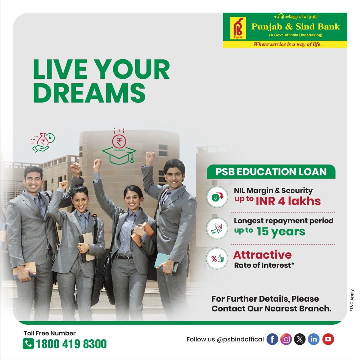 PSBIndOfficial's tweet image. Turn your aspirations into achievements with PSB Education Loan.

#punjabandsindbank #educationloan #futureinvestment