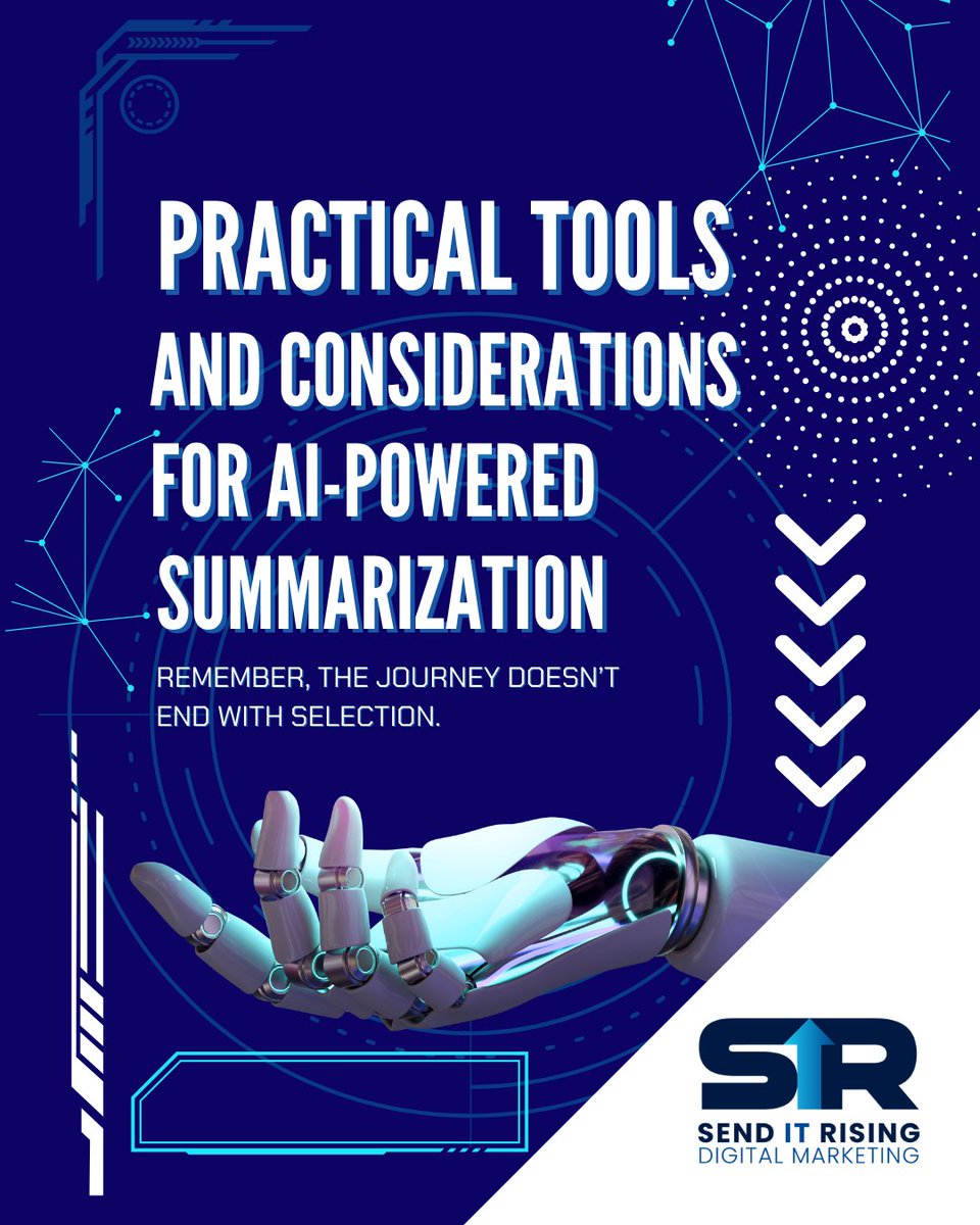 senditrising's tweet image. AI-powered summarization tools help distill complex content into concise insights. Choose extractive models like TextRank for precision or abstractive ones like BERT for fluency. Review and refine results for optimal accuracy. 
#AISummarization #Automation