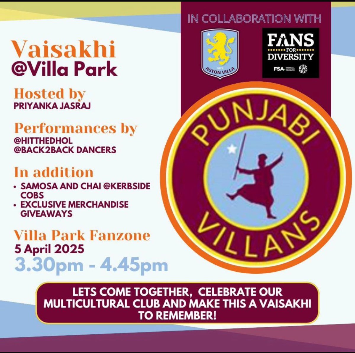 If you’re at the game or around Villa Park on Saturday then come along  … I might even throw a few shapes myself  .. 😜👋🏾👋🏾💜💙 <a href="/PunjabiVillans/">Punjabi Villans</a>