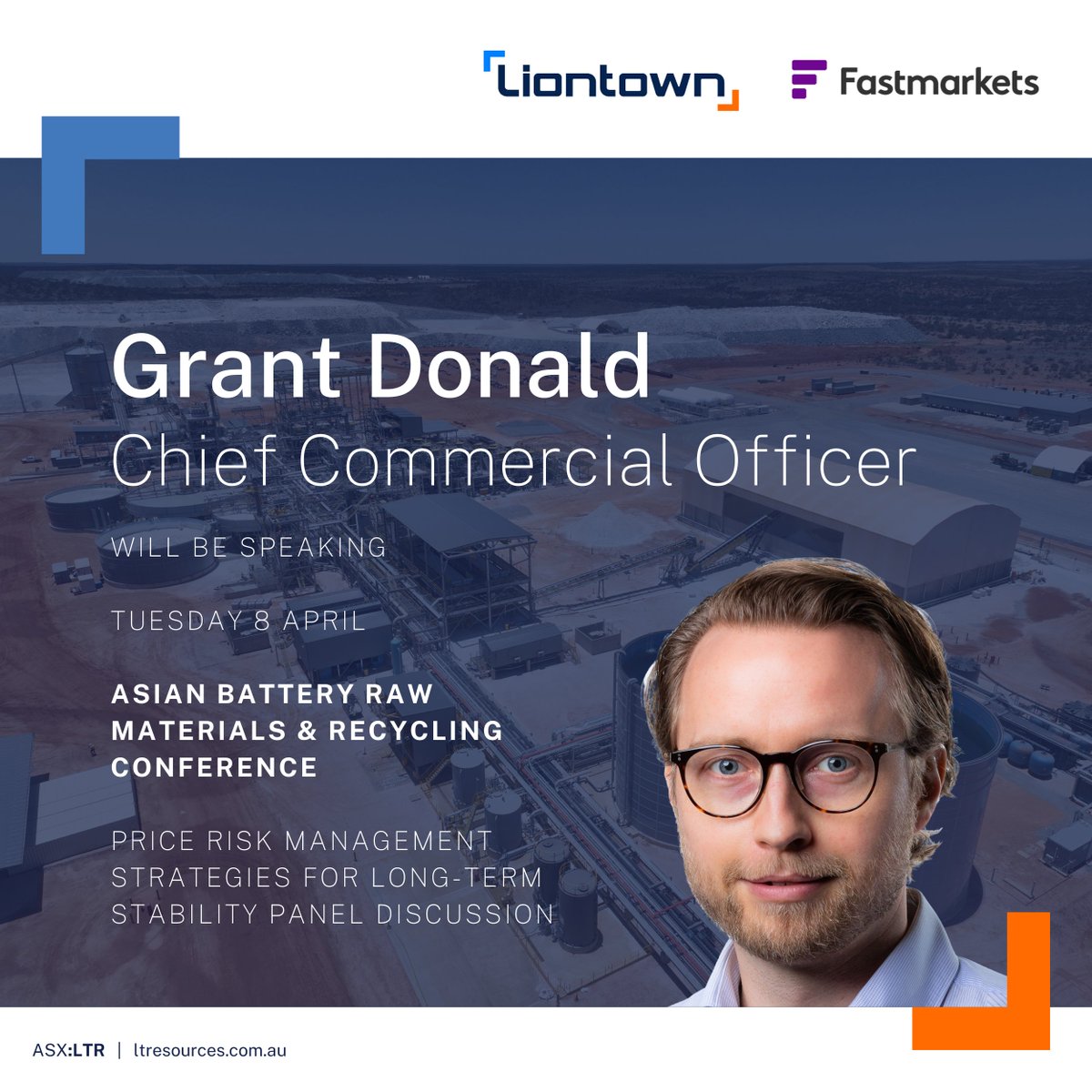 Liontown Resources (@liontownres) on Twitter photo $LTR CCO Grant Donald will speak in a panel discussion at the <a href="/Fastmarkets/">Fastmarkets</a> Asian Battery Raw Materials & Recycling Conference in #Seoul on Tuesday 8 April 2025.
#Fastmarkets #Mining #Lithium #CriticalMinerals $LTR CCO Grant Donald will speak in a panel discussion at the <a href="/Fastmarkets/">Fastmarkets</a> Asian Battery Raw Materials & Recycling Conference in #Seoul on Tuesday 8 April 2025.
#Fastmarkets #Mining #Lithium #CriticalMinerals