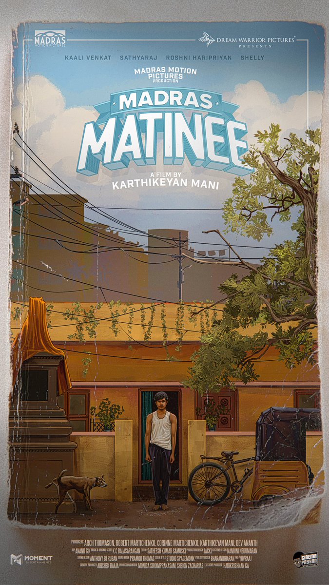 TITLE REVEAL 💥

<a href="/DreamWarriorpic/">DreamWarriorPictures</a> presents, 
#MadrasMatinee 📖🔁🚪

A <a href="/MadrasMotionPic/">Madras Motion Pictures</a> Production ‼️

Written &amp; directed by - <a href="/keyanmk/">keyanmk</a>

<a href="/kaaliactor/">Kaali Venkat</a> <a href="/Roshni_offl/">Roshni Haripriyan</a>  <a href="/Vishva_actor/">Vishva</a> <a href="/gk_anand/">Anand GK</a> <a href="/KCBalasarangan/">K C Balasarangan</a> <a href="/jacki_art/">Jackson</a> <a href="/nandini_maran/">Nandini Nedumaran</a> <a href="/samuski/">samantha lock</a> <a href="/MomentEntertain/">Moment Entertainments</a> <a href="/cinemapayyan/">Cinemapayyan</a> <a href="/proyuvraaj/">Yuvraaj</a>