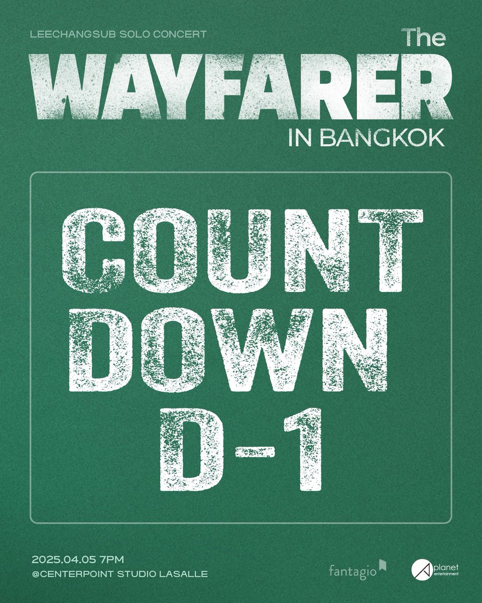 💚 D-1

เตรียมเสียงกรี้ดให้พร้อม  

เหลืออีก 1 วัน ก่อนถึงงาน 2025 LEECHANGSUB SOLO CONCERT [The Wayfarer] IN BANGKOK

🎤 ชางซอบพร้อมแล้ว, เมโลดี้ พร้อมหรือยัง?

📍 เซ็นเตอร์พ้อยท์ สตูดิโอ ลาซาล
🗓️ เสาร์ที่ 5 เมษายน 2025 | 19:00 น. (เวลาไทย)