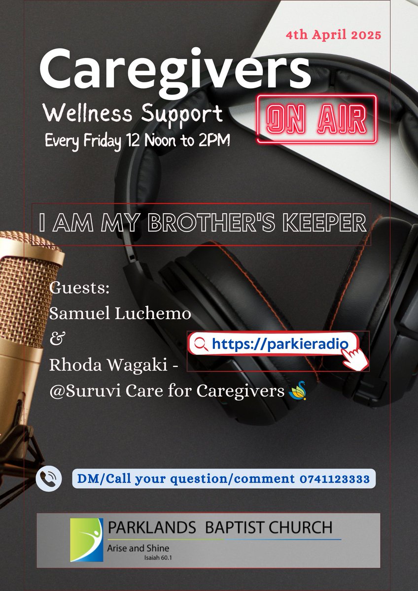 For y'all taking care of siblings, or know someone who is, Tune in at noon. <a href="/FarajaTrust/">FarajaCancerSupport</a> <a href="/FPEKenya/">Foundation For People with Epilepsy</a> <a href="/NCDAllianceKe/">NCD Alliance Kenya</a> <a href="/NCIKenya/">National Cancer Institute of Kenya</a> <a href="/parkie_radio/">Parkie Radio</a> <a href="/RareDiseaseKE/">Rare Disorders Kenya</a> <a href="/renal_ke/">Renal Patients Society of Kenya</a> #FridayVibes #caregivers #MentalHealth 

Follow the Suruvi's Caregivers eResource  whatsapp.com/channel/0029Va…
