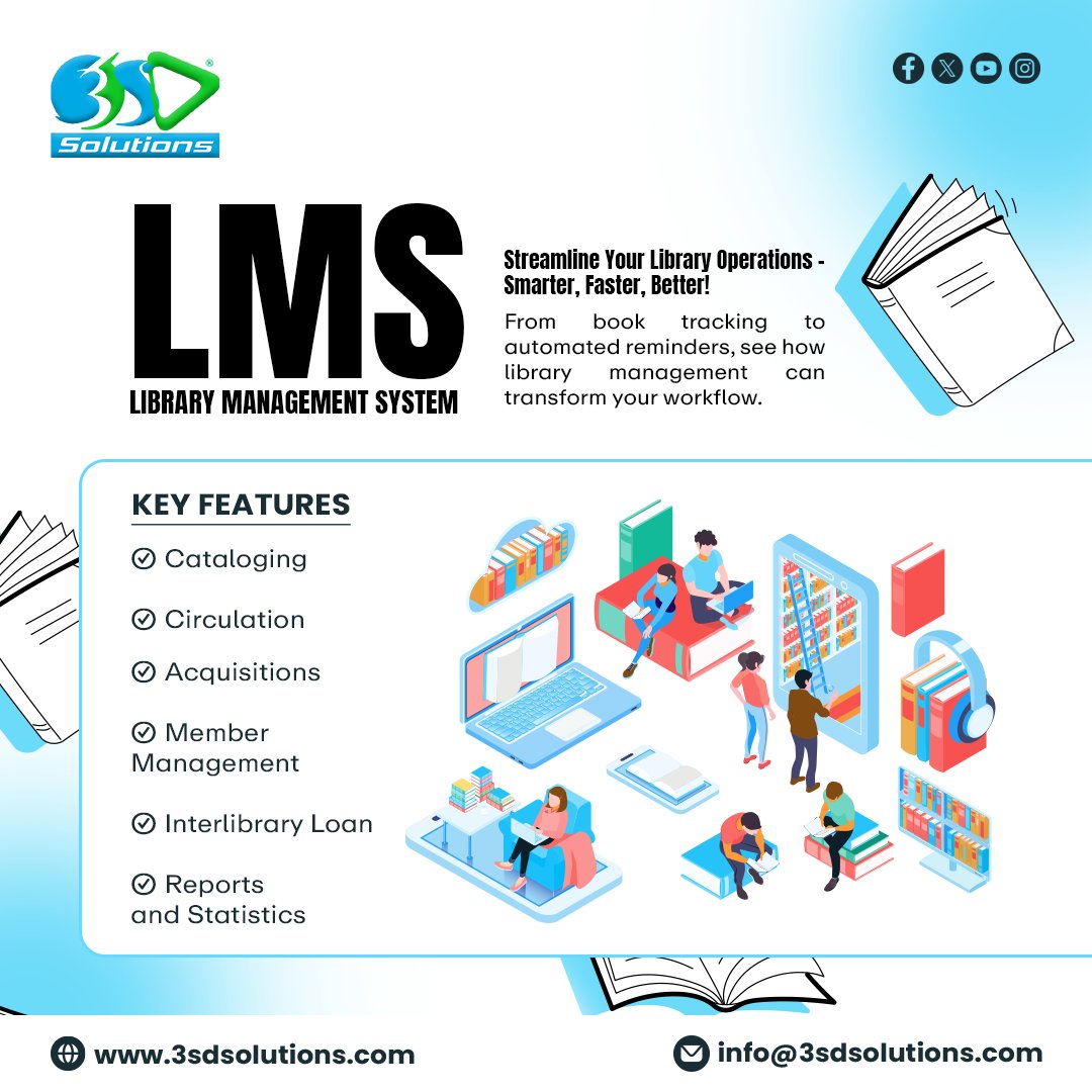 3sdSolutions's tweet image. 📚 Still Running Your Library the Old Way? It’s Time to Go Smart with @3sdSolutions LMS! 🚀
Manual systems slowing you down? Step into the future with 3SD’s #LibraryManagementSystem (LMS) — the smarter, faster way to manage your library and wow your users.
3sdsolutions.com/products/libra…