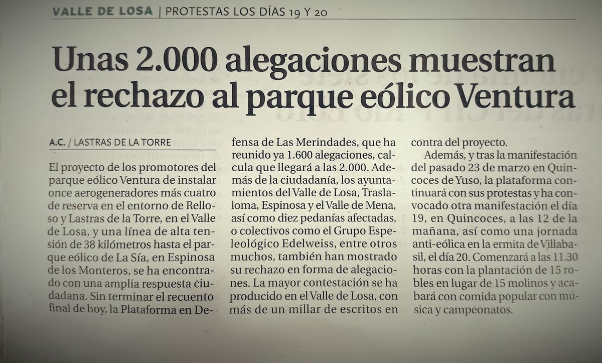 Unas 2000 alegaciones muestran el rechazo al parque eólica Ventura en #Merindades #Burgos
#AsiNo
